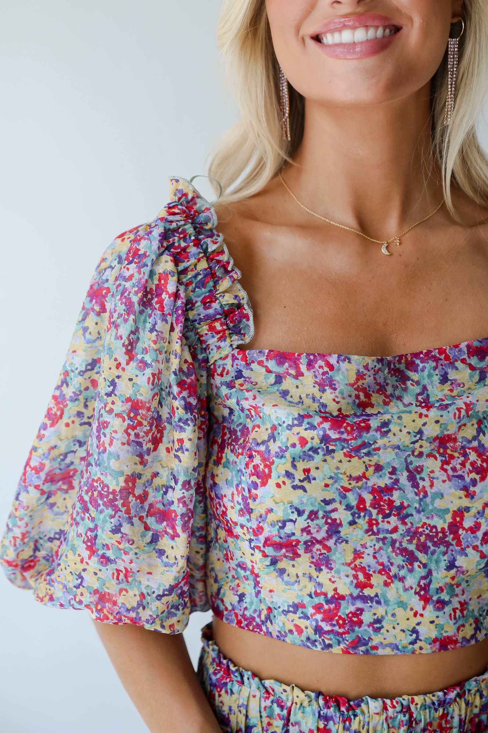 FINAL SALE - Instantly Perfect Multicolored Floral Cropped Blouse